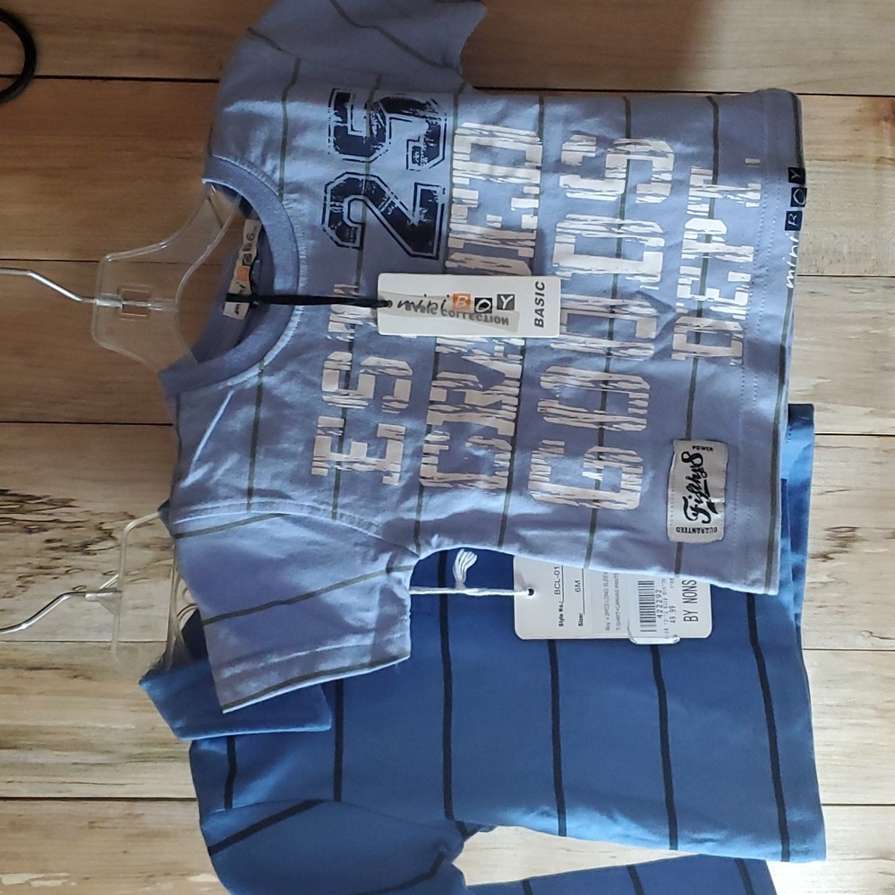2 Boys Shirts 6 Months NWT Designer Long Sleeve & Short Sleeve Baby Bundle